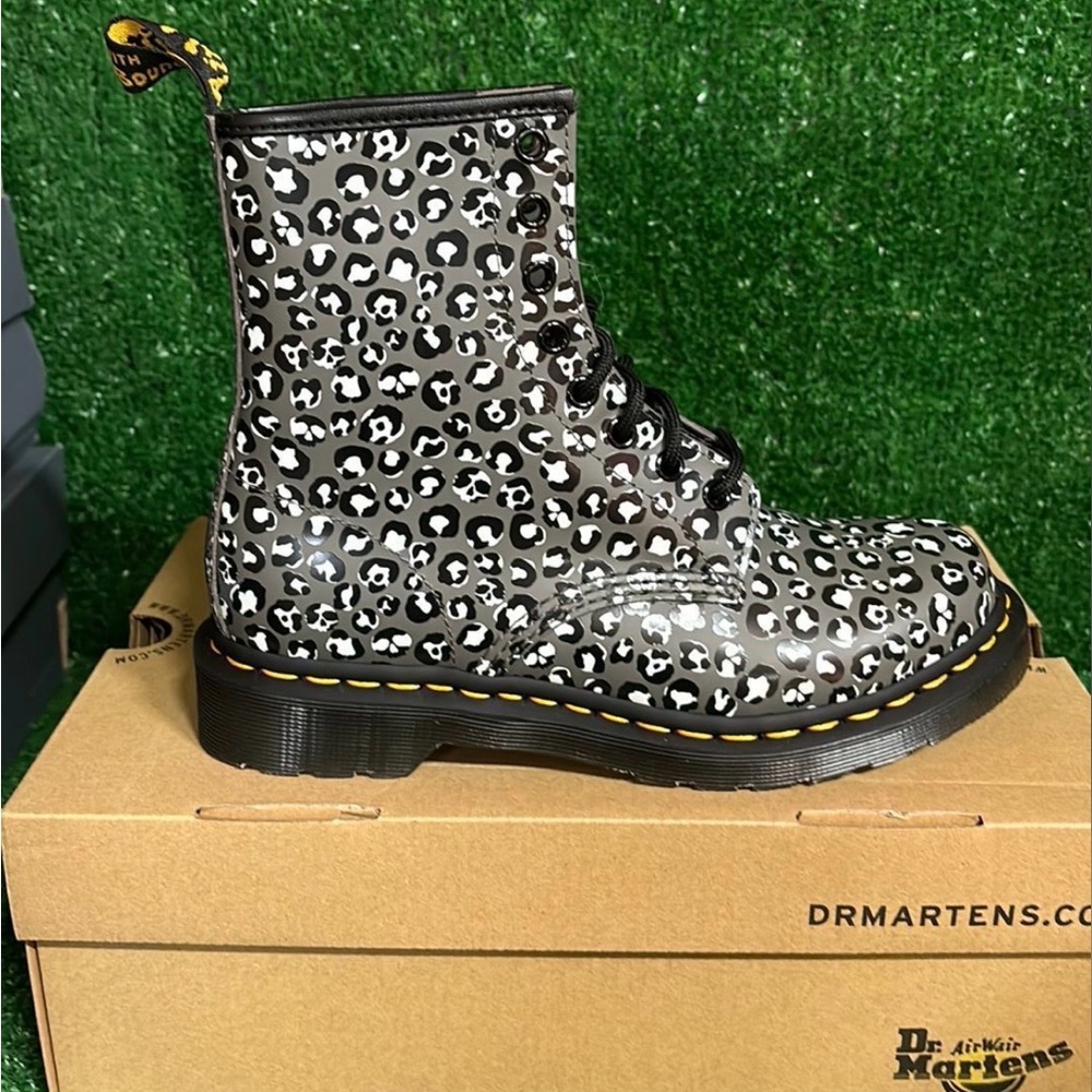Women’s Dr. Martens Black and White Leopard Combat Boots